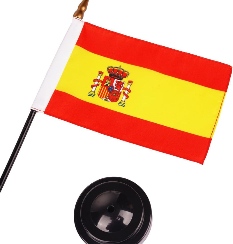 Wuliim Premiun Spain Desktop Flag Set - 4 x 6 inch Stitched Miniature Spainish Desk Flag with 12" Solid Pole, Black Base and Spear Top | Mini Spainish Office Table Flags - Vivid Color and Fade Resistant - Image 2